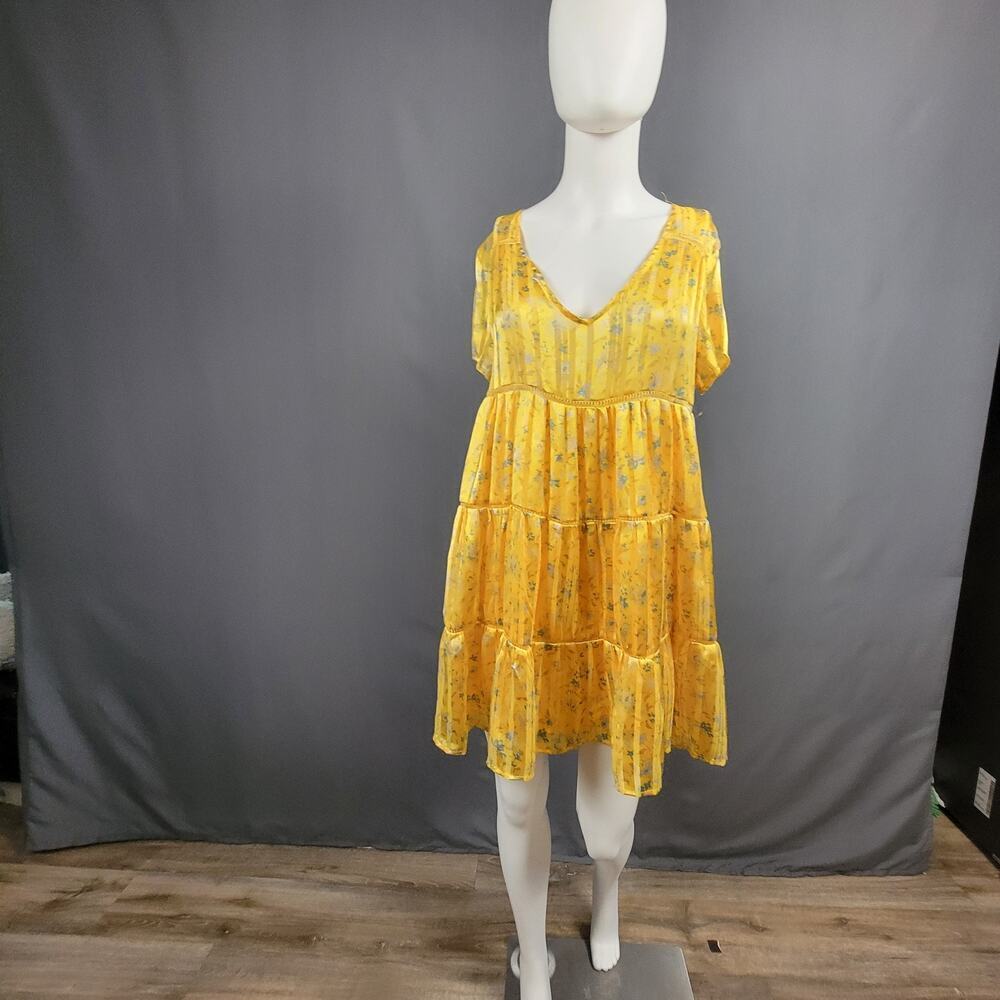Urban Outfitters Tiered Mini Dress Small Crinkle Floral Boho Chic